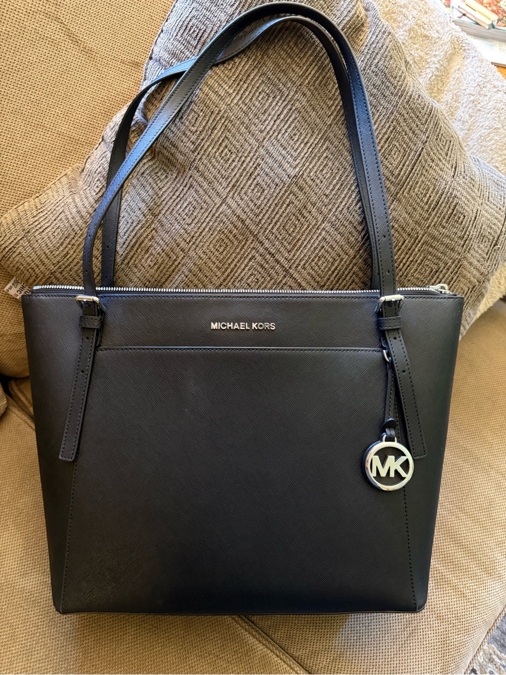 Michael Kors Black Saffiano Tote with MK Charm